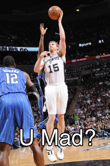 Matt Bonner of the San Antonio Spurs had his best game of the season against the Orlando Magic